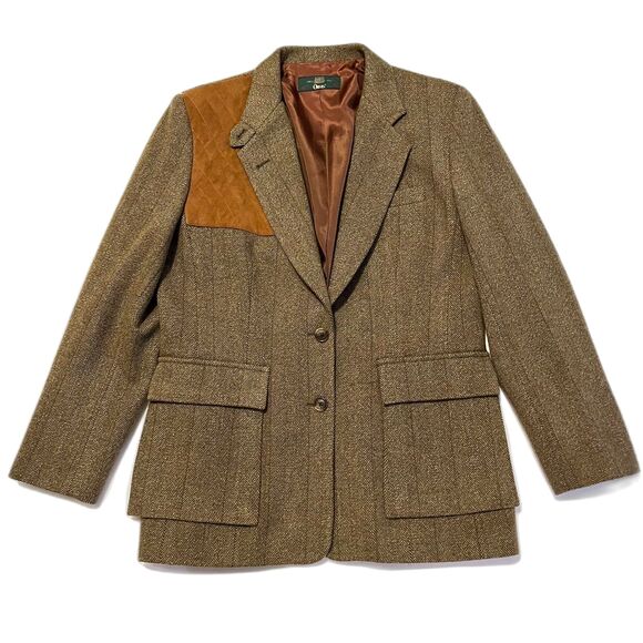 ORVIS Women's Vintage 90s Herringbone Hunting Shooting Jacket 100% Wool Size 12 - Picture 1 of 12